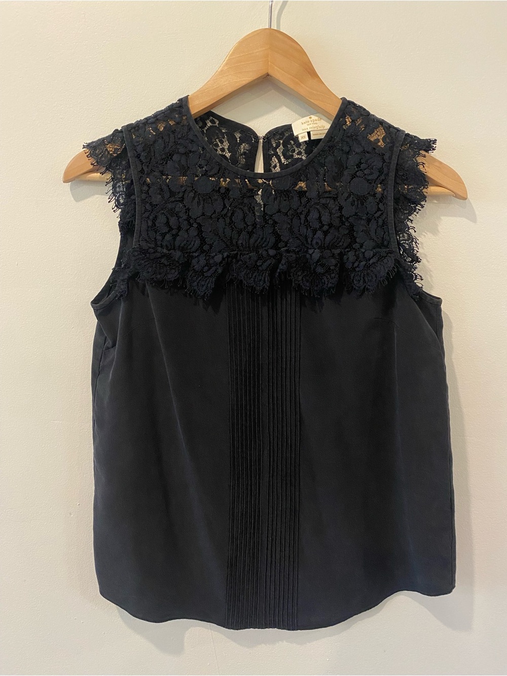 Kate Spade silk lace trim blouse black XS